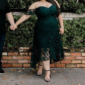 City Chic Women's Trendy Plus Size High-Low Lace Mermaid Dress Black Size 18